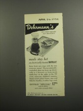 1952 Dohrmann's Salton Hotray Ad - meals stay hot on electrically-heated Hotray