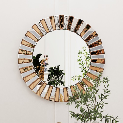 Round wall mirror - mirror, champagne