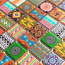 Colourful Ethnic Moroccan African Indian & Aboriginal Mosaic Wall Tile 30 x 30cm