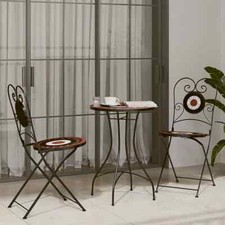 Mosaic Bistro Set Terracotta and White Iron and Ceramic vidaXL