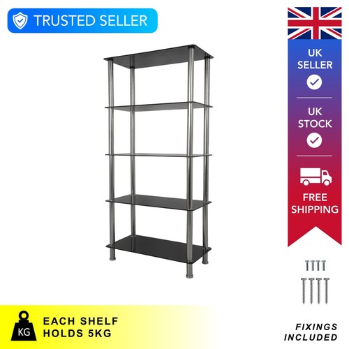 Black glass tier shelving - glass, 5