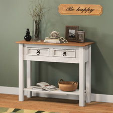 Corona Console Table White Wax 2 Drawer Solid Pine Hall by Mercers Furniture®