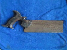Vintage Antique Wood Sheffield 9” Steel Back Dovetail Saw Pistol Grip (R4)