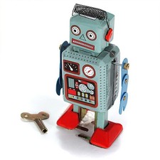 Vintage Mechanical Clockwork Wind Up Metal Walking Radar Robot Tin Toy Kids H*NP
