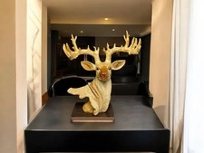 Rustic Deer Antler Sculpture  Handcrafted Wildlife Figurine Woodland Home Décor