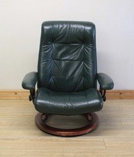 Ekornes Stressless Green Leather Recliner Armchair / Chair & Footstool