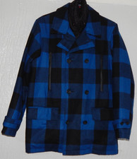 PSYCHO COWBOY SIZE L MEN'S 60% WOOL CHECK COAT/REM. QUILTED GILET EXCELLENT