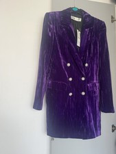 BNWT ZARA PURPLE CRUSHED VELVET DOUBLE-BREASTED BLAZER DRESS COAT SIZE S