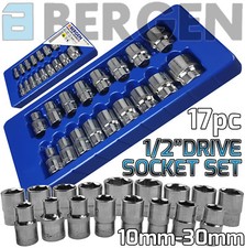 BERGEN Socket Set 17pc 1/2" Drive Shallow Sockets Set 10mm-30mm Socket Tool Set