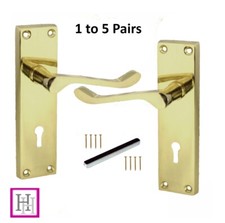 Lever Lock Door Handles Brass Finish Modern Victorian Scroll 1 - 5 Pairs