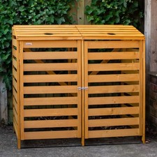 1.33m x 1.25m Large Wooden Outdoor Garden Double Wheelie Bin Storage for 2 Bins