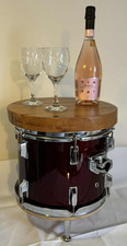 Repurposed Red Percussion Plus Tom Drum Side Table Bedside Solid Wood Beam Top