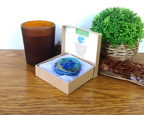 Sapphire aura quartz geode - aura,