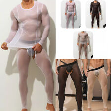 Men Sexy Bodybuilding Sets Long Tight Base shirt Leggings Underwears See Through