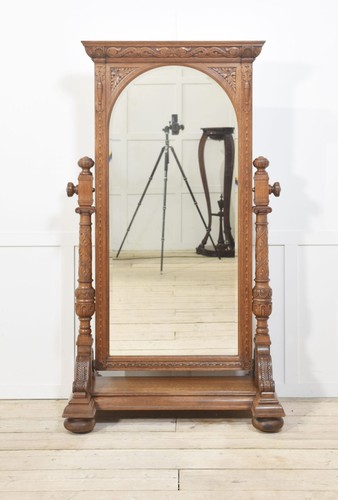Carved oak cheval mirror - oak,