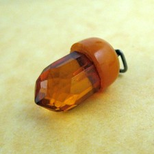 Antique German 935 Silver Acorn Charm Pendant Faceted Glass Butterscotch Amber