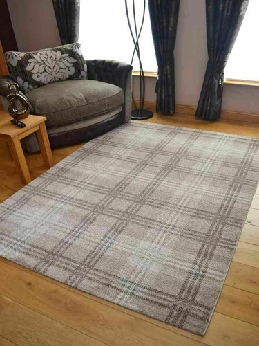Beige tartan rug runner - beige,