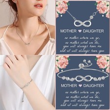 Mother Daughter Necklace Bracelet Gifts Sterling Silver Eternity Heart Pendants
