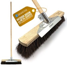 18" Outdoor Garden Broom Scraper Stiff Hard Bristle Floor Yard Brush Sweeper