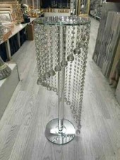 Diamond 60cm Silver Mirrored Side Table Modern Stand Sparkle Crystal Glass New