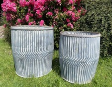 Galvanised Chevron Dolly Tub Set 2 |Metal Steel Garden Flower Pot Trough Planter