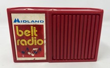 Vintage MIDLAND Belt Transistor Radio Red 50s 60s Portable Tested Works READ