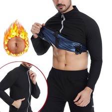 2025 Men Sauna Suit Zip Sweat Sauna Coat Long Sleeve Jacket W/Pocket Weight Loss
