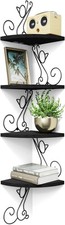 Corner Shelf Wall Mount of 4 Tier Corner Shelves Rustic Wood Indoor Metal Black