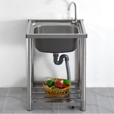 Balcony Wash Sink Stainless Steel Single Bowl Basin Drainer Kitchen Sink Utility