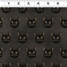 Fat Quarter Clothworks Gothic Halloween Cat Feline Dark Grey 100% Cotton Fabric