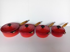X 4 Vintage Cousances Le Creuset Cast Iron Saucepans Variegated Red France