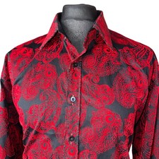 CLAUDIO LUGLI Shirt Mens 3XL (47-48") Long Sleeve Blue with Red Flock Design