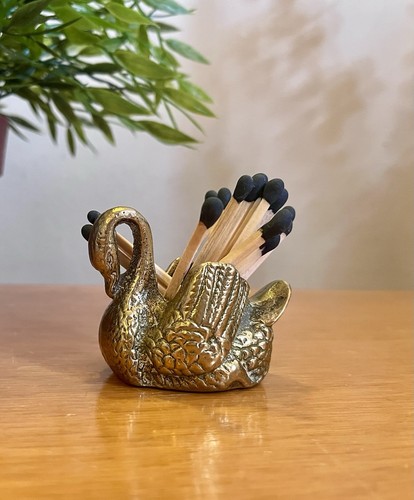 Brass swan matchsticks holder - brass,