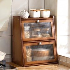 Kitchen Counter Cupboard Bamboo Spice Rack Cup Holder Cabinert w/ Door 2 3 Tier