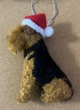 AIRDALE / WELSH TERRIER with CHRISTMAS SANTA HAT - Part needle felted DOG