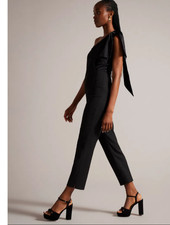 TED BAKER Jumpsuit Womens TB 2 UK 10 Orliie Black One Shoulder Asymmetric Neck