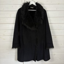 WALLIS Afghan Coat Womens Size Large Black Faux Suede Fur Lined Boho Vintage