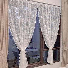 Lace Floral Voile Net Curtains Sheer Panels Indoor Garden Patio Drapes Slot Top