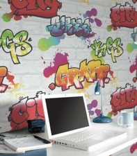 Kids White Graffiti Wallpaper