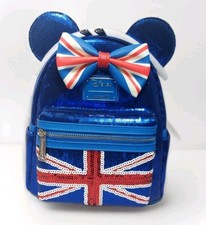NWT Loungefly x Disney Minnie Mouse Union Jack Sequin Mini Backpack 