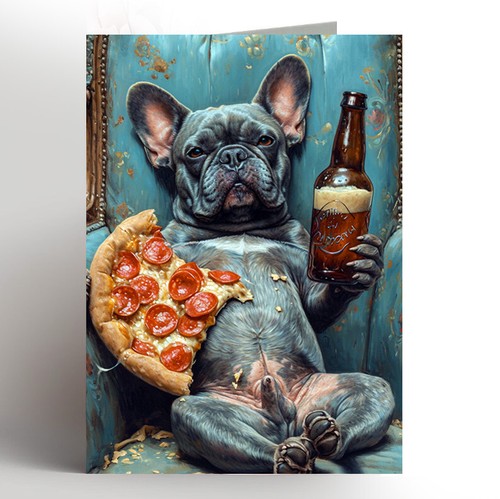 French bulldog birthday card - french,