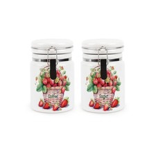 Ceramic Clip-Lid Strawberry Basket Canisters - Coffee & Sugar Storage Containers