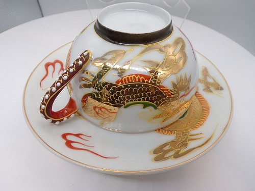 Vtg tea cup saucer moriage - &,