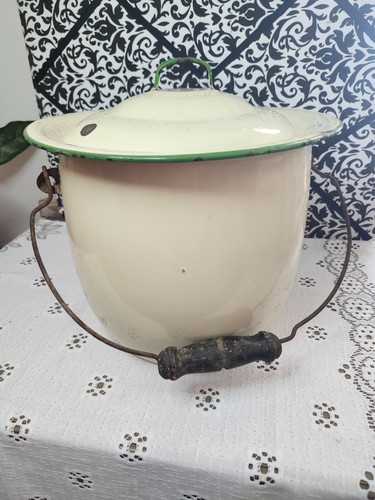 Vintage enamelware chamber - vintage, pot