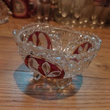 Hofbauer Byrdes Collection Ruby Red Lead Crystal 4" Footed Dish 1970s W. Germany