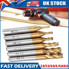 6Pcs 2-6mm Titanium Coating HSS 4 Flute End Mill Cutter 6mm Shank Drill Bit Set