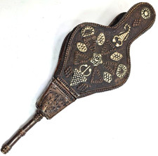 Antique Fireplace Bellows Spade Shaped Hand Made Decorated 17"