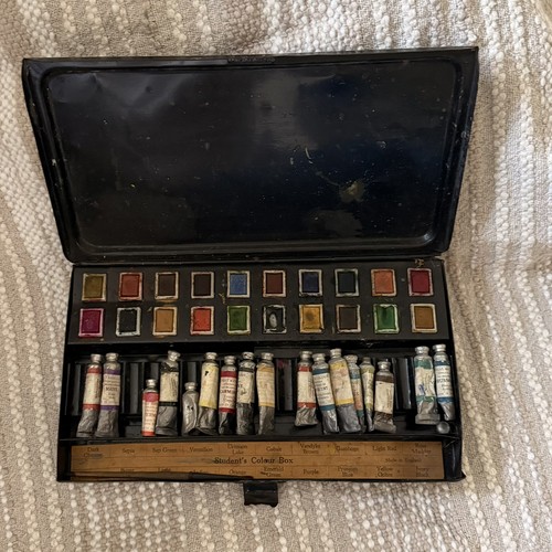 Vintage black metal paint box - black,