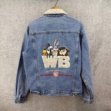Vintage Warner Bros Denim Jacket Small Sherpa Looney Tunes Tweety Bug Bunny 1996