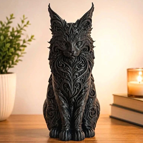 Black cat figurine maine coon - cat,